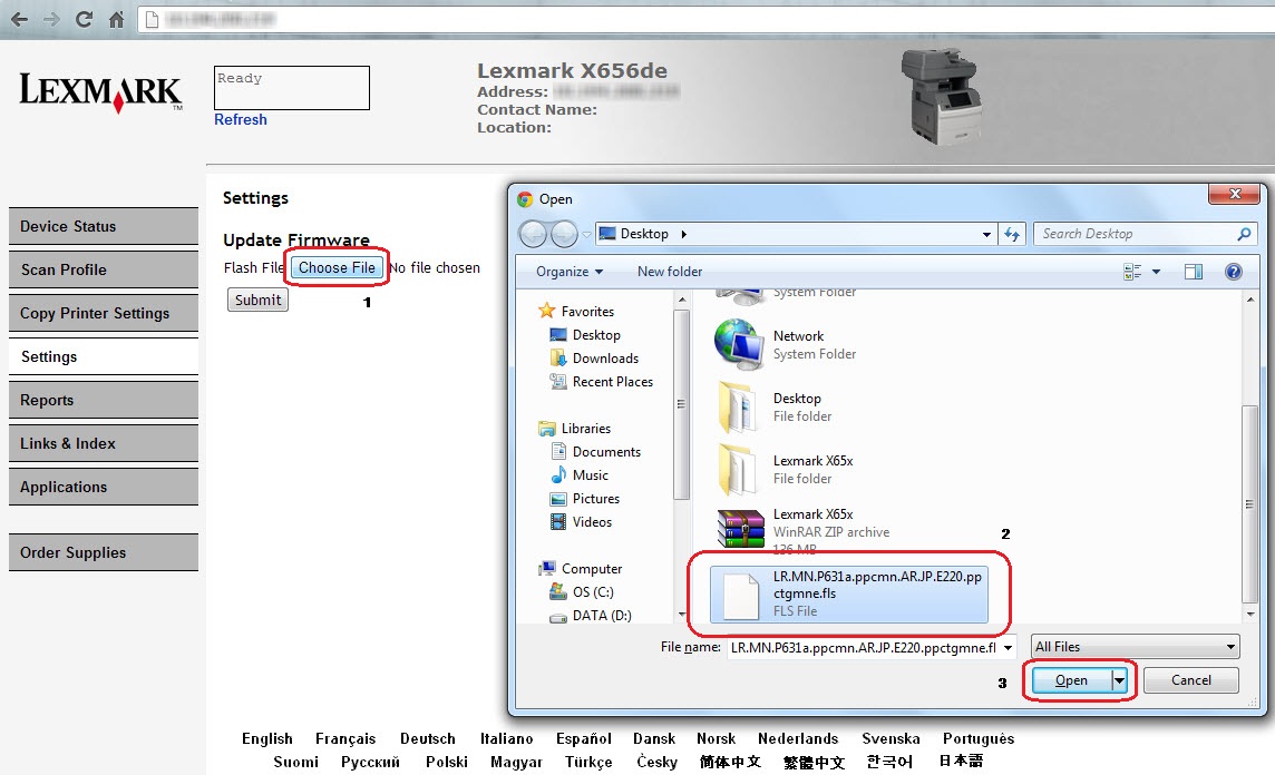 Updating the printer firmware via the Embedded Web Server (EWS